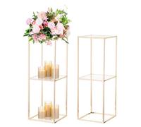 NUPTIO Support Fleur Centre de Mariage: 2 Pièces de 80cm de Haut avec Panneau Acrylique À 2 Couches Or Vase Géométriques À Colonnes Metal pour Mariage Décoration D'anniversaire