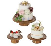 NUPTIO Support Gateau Presentoir Stand: Set de 3 Cupcake Rond Présentoir Présentoirs Gâteau Piedestal Mariage Pied Porte Bois Gâteaux