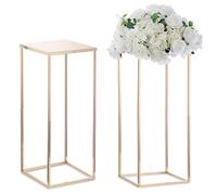 Nuptio Vase d'or pour Centre de Table de Mariage 2 Pièces Vases 60cm Haut en Métal pour Centre de Table Colonne Géométrique Rectangulaire pour Mariage Anniversaire et Décoration de Fête