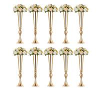 NUPTIO Vase Or pour Centre de Table: 10 Pièces de 55,5cm de Haut Vases Trompette en Metal Fleur Support pour Mariage Doré Décorations Fêtes d'anniversaire