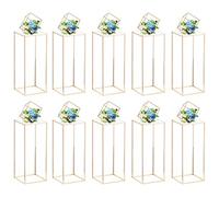 Nuptio Vase Or pour Centres de Table Mariage avec Panneau Acrylique - 10 Pièces 60cm Haut Vases À Fleurs Métal Support Fleurs pour Table Fête Mariages Centres de Table Présentoir À Colonne