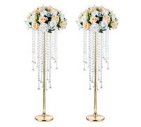 NUPTIO Vases de Mariage 2 Pièces 75cm Haut en Cristal et Métal - Élégants pour Tables, Fleurs, Mariages, Fêtes D'anniversaires, Réceptions et Décorations pour la Maison