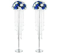 NUPTIO Vases de Mariage Centres de Table - 2 Pièces Vase Argenté 100cm Haut pour Fleurs Vase Cristal Métal pour Mariage Fête Anniversaire Allée Décorations de Salle de Séjour