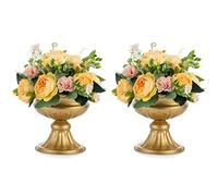 Nuptio Vases Or pour Centres de Table Mariage - 2 Pièces 16.4cm Hauteur Métal Vase Urne Élégants Centres Mariage Vrac pour Tables Petites Urnes Vase Trompette Fleur pour Décorations Maison Fête