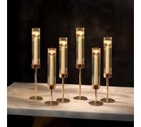 NUPTIO Verre Bougeoir Cylindrique À Bougies - Lot de 6 Centres de Table de Mariage Nervuré Décoration de Table de Salle À Manger pour Cheminée