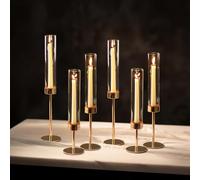 NUPTIO Verre Bougeoir Cylindrique À Bougies - Lot de 6 Clair Centres de Table de Mariage Décoration de Table de Salle À Manger pour Cheminée