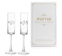 NUPTIO Verre Champagne Mr Mrs: Ensemble de 2 Cadeau Mariage Argent Flute Personnalisé Couple Idee Anniversaire Noel Amoureux Couples Valentin Jeune Femme Fiancailles Glasses Mariés Gift