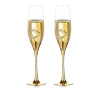 NUPTIO Verres à Champagne Or Mariage: Ensemble de 2 Toasts Verres d'anniversaire Fête Cadeaux Idee Femme Cristal Champagne Flûtes