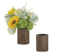 NUPTIO Vintage Vase Centre de Table: 2 Pieces 13cm Bois Vase Fleur pour Mariage Champetre - Cylindre Brune Petits Vases Decoratifs pour Decoration Maison Jardin Interieur Fête