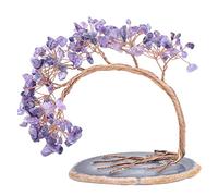 Nupuyai 11.4cm Améthyste Naturelle Arbre d'argent en Pierre sur Base de Tranches d'agate, Arbre de Vie Reiki Feng Shui Cristal Décoration de Bureaux et Maison pour la Bonne Chance