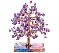 Nupuyai 11.9cm Améthyste Naturelle Arbre de Cristal avec Base de Tranches d'agate, Arbre d'argent de Pierre Semi-Précieuse, Bonsaï Feng Shui pour la Reiki Bonne Chance et Décor de Table