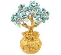 Nupuyai 17.7cm Howlite Turquoise Vert Arbre à Argent Feng Shui Pierre Semi-Précieuse dans Un Sac à Monnaie, Arbre de Vie en Pierre pour Bonne Chance et Richesse Décor de Maison et Bureau