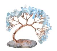 Nupuyai 7.6cm Aigue-Marine Naturelle Arbre d'argent sur Base de Tranches d'agate, Arbre de Vie Reiki Feng Shui Cristal Cadeau de Mariage et Décor de Bureau à Domicile pour la Bonne Chance