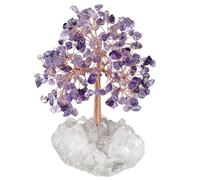 Nupuyai Améthyste Arbre à Argent en Cristal sur Base de Amas de Cristal de Roche Naturelle, Arbre de Vie en Pierre du Feng Shui Décoration de Bureau et Domicile pour Bonne Chance, 14-15cm