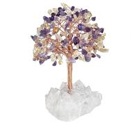 Nupuyai Améthyste & Citrine Arbre à Argent en Cristal sur Base de Amas de Cristal de Roche Naturelle, Arbre de Vie en Pierre du Feng Shui Décoration de Bureau et Domicile pour Bonne Chance, 14-15cm