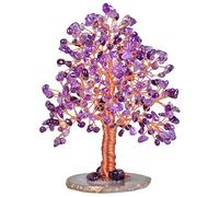 Nupuyai Améthyste Naturelle Arbre à Argent en Cristal avec des Tranches d'agate pour la Bonne Chance et la Fortune, Cristal Feng Shui Arbre de Vie pour la Décor de la Maison et Bureau, 12-15cm