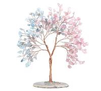Nupuyai Arbre d'argent en Cristal de guérison avec Base de tranches d'agate Naturelle, décor de bonsaï Fait Main Fengshui pour la Richesse Bonne Chance, Rose Quartz & Aquamarine