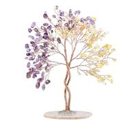 Nupuyai Arbre d'argent en Cristal de guérison avec Base de tranches d'agate Naturelle, décor de bonsaï Fait Main Fengshui pour la Richesse Bonne Chance, Amethyst & Citrine