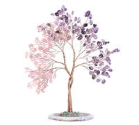 Nupuyai Arbre d'argent en Cristal de guérison avec Base de tranches d'agate Naturelle, décor de bonsaï Fait Main Fengshui pour la Richesse Bonne Chance, Amethyst & Rose Quartz