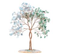 Nupuyai Arbre d'argent en Cristal de guérison avec Base de tranches d'agate Naturelle, décor de bonsaï Fait Main Fengshui pour la Richesse Bonne Chance, Green Aventurine & Aquamarine