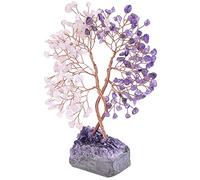 Nupuyai Arbre de Vie en Pierre avec Base en Cluster Améthyste Naturelle, Feng Shui Bonsaï en Cristal Arbre Concentrique Symbole d'amour pour Décor de Mariage et Bureau, Améthyste & Quartz Rose