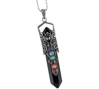 Nupuyai Collier vintage avec pendentif en cristal 7 chakras pour homme et femme avec pendule hexagonal et pierre de guérison Reiki avec chaîne, Pierre Métal Plastique, Obsidienne