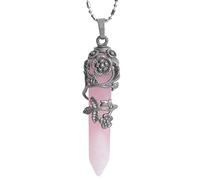 Nupuyai Collier Vintage Fleur Cristal Point Pendentif pour Femme Hexagonal Pendule Reiki Wrap Pierre Pendentif avec Chaîne, Pierre Métal, Quartz