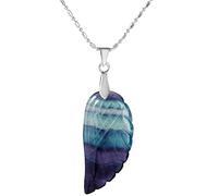 Nupuyai Fluorine Pendentif aile d'ange en Pierre Semi-Précieuses avec chaîne pour homme femme, Collier en Cristal pour Reiki Bonne Chance
