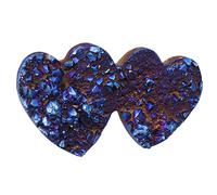 Nupuyai Grappe de Cristal Enduit de Titane Double Cristal en Forme de Coeur d'amour, spécimen de Pierre de Quartz de Cristal de guérison pour la décoration de Table de Bureau à Domicile, Bleu