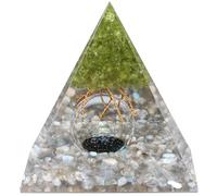Nupuyai Labradorite Pierres Naturelle Pyramide de Sphère d'arbre de Vie de Péridot, Pyramide Positive de Reiki Cristal, Statue Pyramidale en Résine pour Méditation et Équilibre des Chakras, 6x6x6 cm
