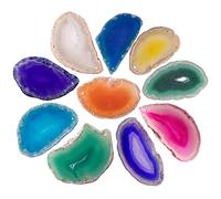 Nupuyai Lot de 10 tranches d'agate multicolores percées sur le dessus, pendentif en pierre d'agate géode polie irrégulière pour la fabrication de bijoux, les œuvres d'art, les marque-places