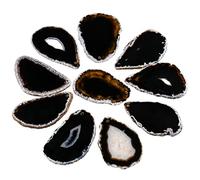 Nupuyai Lot de 10 tranches d'agate percées noires sur le dessus, pendentif en pierre d'agate géode polie irrégulière pour la fabrication de bijoux et les œuvres d'art, lot de marque-places