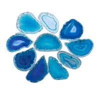 Nupuyai Lot de 10 tranches d'agate percées sur le dessus bleu, pendentif en pierre d'agate géode polie irrégulière pour la fabrication de bijoux et les œuvres d'art, lot de marque-places
