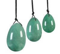 Nupuyai Lot de 3 œufs de yoni en aventurine verte - Pierre de massage percée pour femme - Exercice Kegal - Renforcement des muscles du plancher pelvien