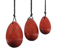 Nupuyai Lot de 3 œufs de yoni en jaspe rouge avec ficelle, cristal percé, pierre de massage ovale, cône oeuf pour femmes, exercice, renforcement des muscles du plancher pelvien