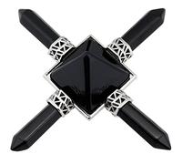 Nupuyai Obsidienne Noire Naturelle 4 Points Générateur d'énergie Pyramide pour Reiki Décor de Bureau, Pyramide Pierre de Cristal avec Hexagone de Cristal pour Reiki Équilibrant et Méditation