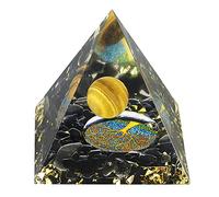 Nupuyai Oeil de Tigre Naturelle Pyramide de Pierre de sphère de Cristal de guérison, décor de Pyramide de générateur d'énergie d'orgone d'arbre de Vie pour la méditation de Chakra Reiki, 6x6x6cm