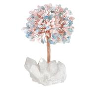 Nupuyai Quartz Rose & Aigue Marine Arbre à Argent en Cristal sur Base de Amas de Cristal de Roche Naturelle, Arbre de Vie en Pierre du Feng Shui Décoration de Bureau et Domicile pour Bonne Chance