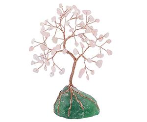 Nupuyai Quartz Rose Arbre de Cristal de la Vie enveloppé sur Base de Fluorite, Guérison Reiki Argent Bonsaï Ornement pour la Chance Feng Shui Décoration de la Maison