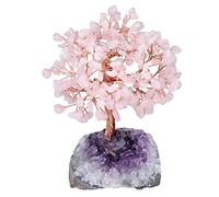 Nupuyai Quartz Rose Arbre de Vie en Pierre sur Base de Géode d'Améthyste Naturelle, Feng Shui Arbre de Cristal Fait à la Main pour Décoration Intérieure et Reiki Chakra