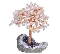 Nupuyai Quartz Rose & Cristal de Roche & Citrine Arbre de Vie en Pierre sur Base de Géode Naturelle, Feng Shui Arbre de Cristal Fait à la Main pour Décoration Intérieure et Reiki Chakra