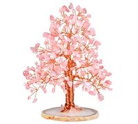 Nupuyai Quartz Rose Naturelle Arbre à Argent en Cristal avec des Tranches d'agate pour la Bonne Chance et la Fortune, Cristal Feng Shui Arbre de Vie pour la Décor de la Maison et Bureau, 12-15cm