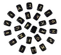 Nupuyai Rune en obsidienne noire naturelle sertie de cristaux de sorcière polis avec alphabet runique gravé pour la méditation, la divination, la guérison
