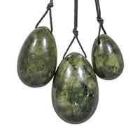Nupuyai Œuf de Yoni en Pierre de Jade Vert avec Ficelle Pierre de Massage aux Œufs de Jade de Kegel pour l'Entraînement des Muscles Pelviens des Femmes, 3 Tailles dans un Ensemble