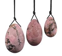 Nupuyai Œuf de Yoni en Pierre de Rhodonite avec Ficelle Pierre de Massage aux Œufs de Jade de Kegel pour l'Entraînement des Muscles Pelviens des Femmes, 3 Tailles dans un Ensemble