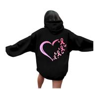 Nuqqichongtian Cancer du Sein De Lutte Contre Sweatshirts : Ample Long avec Fermeture Éclair Automne Et Hiver Femme Sweat-Shirt À Capuche Coupe Cancer du Sein Cœur Ruban pour La Lutte Contre Le