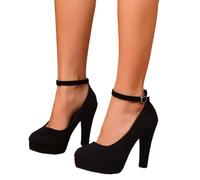 Nuqqichongtian Chaussures élégantes pour femme avec talon - Sandales avec sangle de cheville en croix - Escarpins à talons hauts sexy - Talon bloc sexy - Escarpins à lanières fermées - Escarpins à