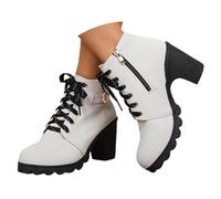 Nuqqichongtian Chelsea Bottines pour femme Gris clair à lacets à talon végane Bottines à talons hauts Élégantes Chaussures de loisirs antidérapantes Soirée Fête de mariée Taille 39/EU