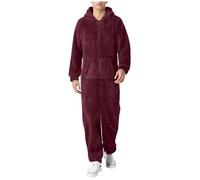 Nuqqichongtian Combinaison pyjama en polaire pour homme - Une pièce - Avec fermeture éclair - Pour l'hiver - Fluffy - Avec capuche - Coupe décontractée - Vêtement de nuit chaud et moelleux - Longue