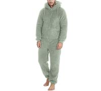 Nuqqichongtian Combinaison pyjama en polaire pour homme - Une pièce - Avec fermeture éclair - Pour l'hiver - Fluffy - Avec capuche - Coupe décontractée - Vêtement de nuit chaud et moelleux - Longue